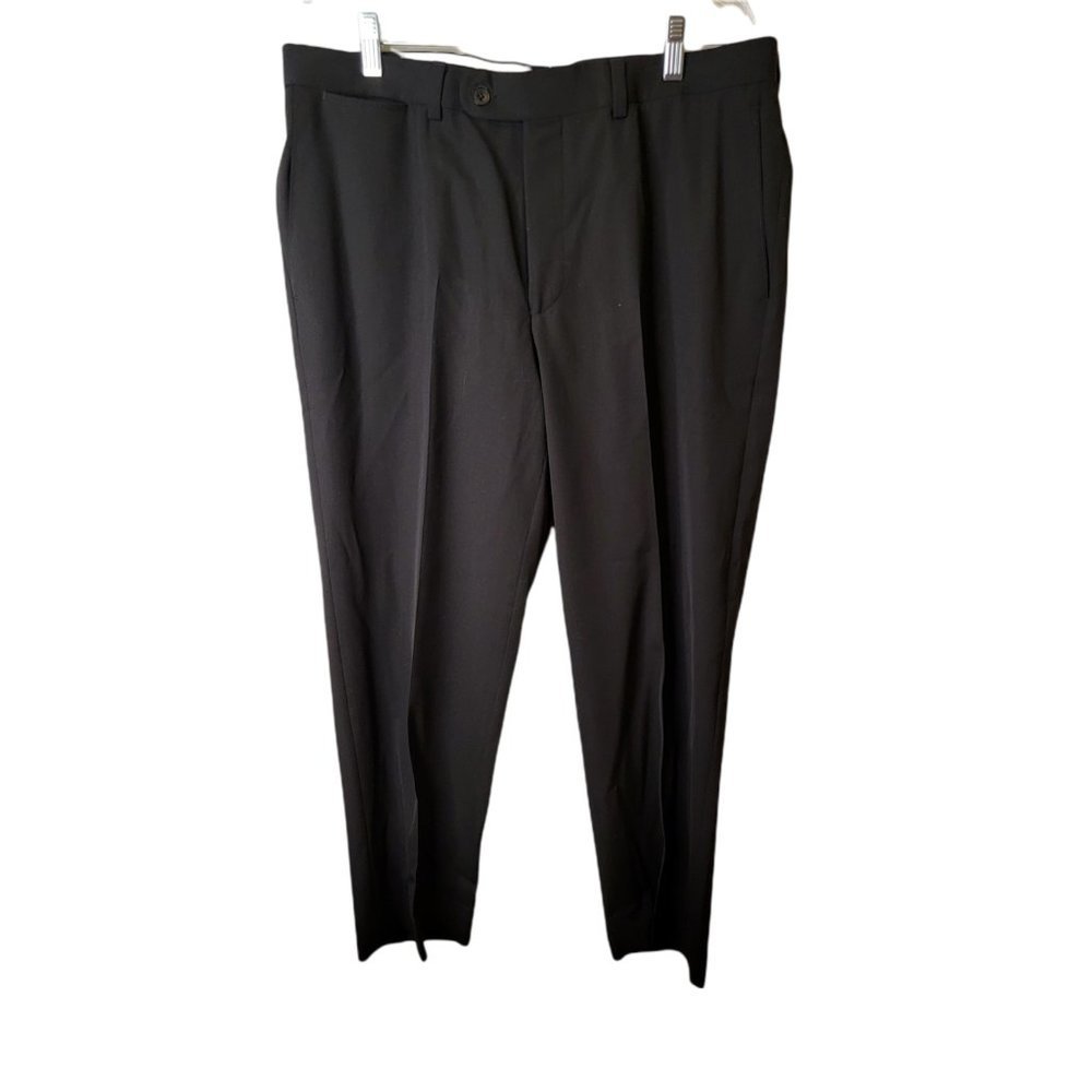 Riviera Men's Pants Armando Black Flat Front Wool Dress Trousers Size 36x29
